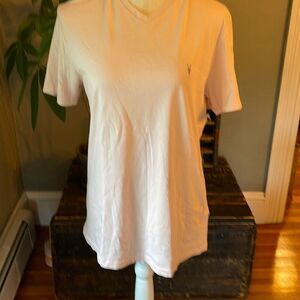 AllSaints Tonic V-Neck Ramskull T-Shirt Pink